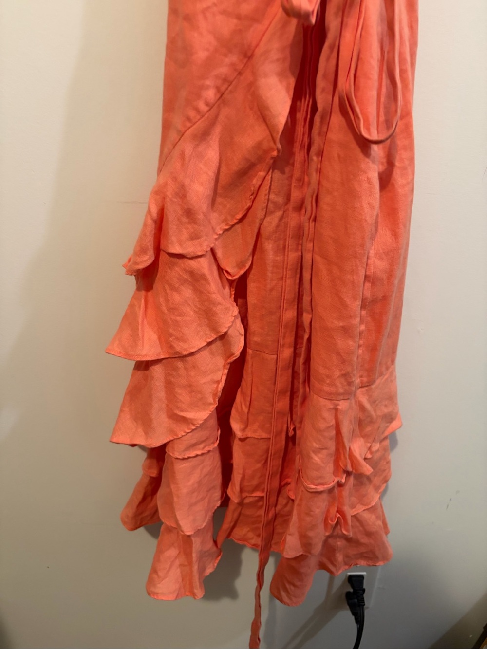 Ralph Lauren Peach 100% Linen A-Line Ruffle Halter Midi Wrap Sun Dress Size 12 - Picture 10 of 12